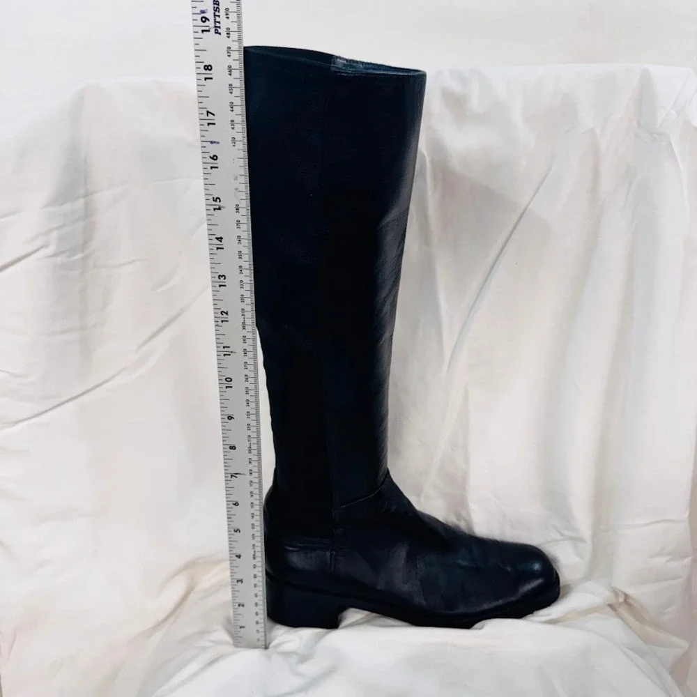 Stuart Weitzman Black Leather Knee High Boots Stretch Panel Riding Boots Sz 8.5